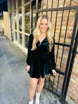 Kara Velvet Dress- Winter Pine