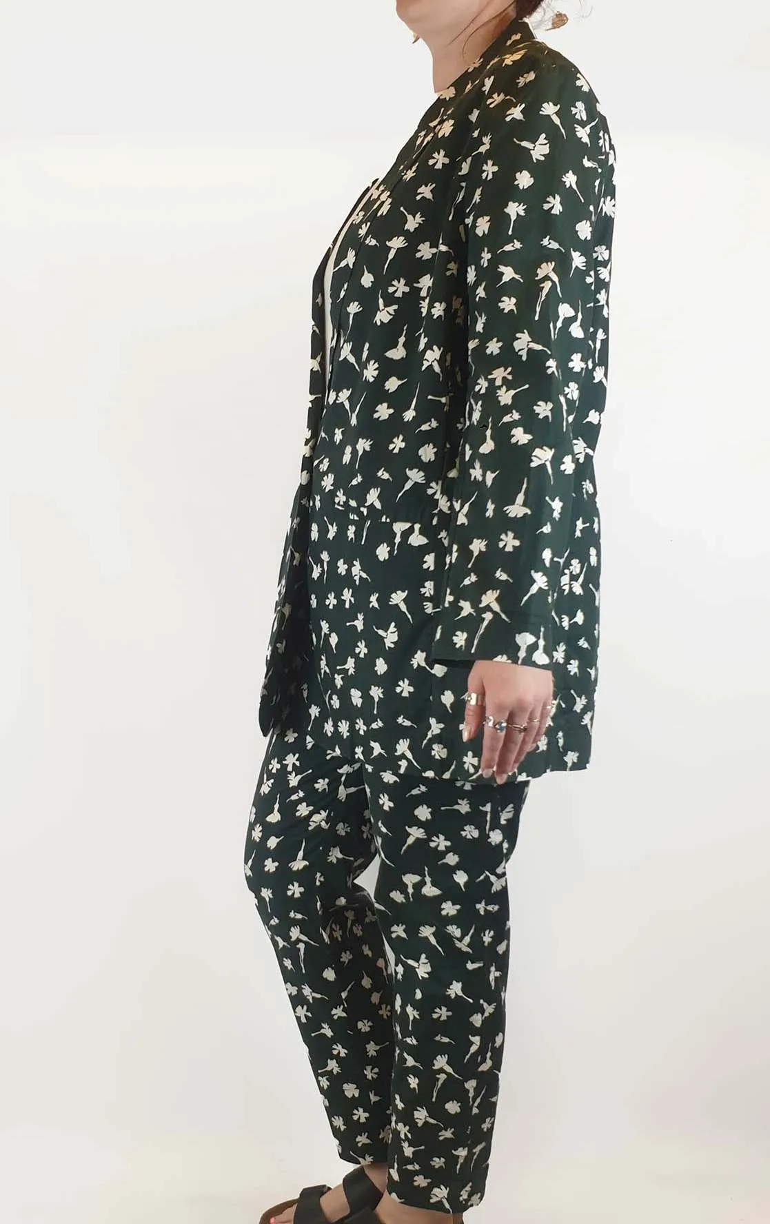 Kowtow green floral print cotton long blazer / jacket size M