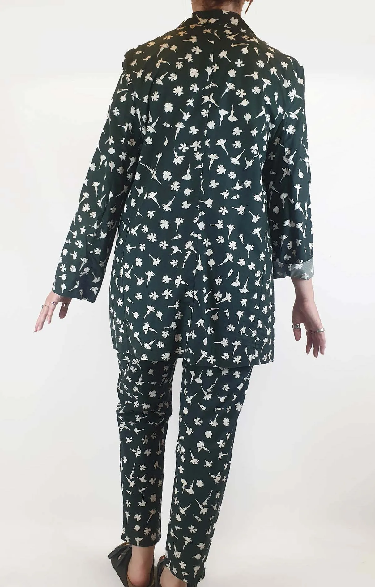 Kowtow green floral print cotton long blazer / jacket size M