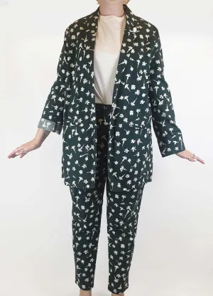 Kowtow green floral print cotton long blazer / jacket size M
