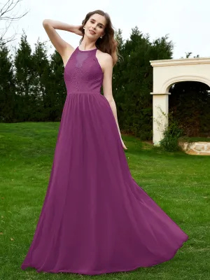 Lace Tulle Bridesmaid Gown Halter Neckline Orchid Plus Size
