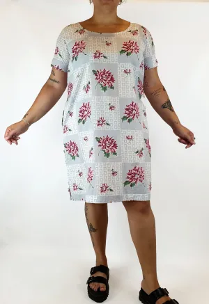 Lazybones grey cotton dress with floral print size XL