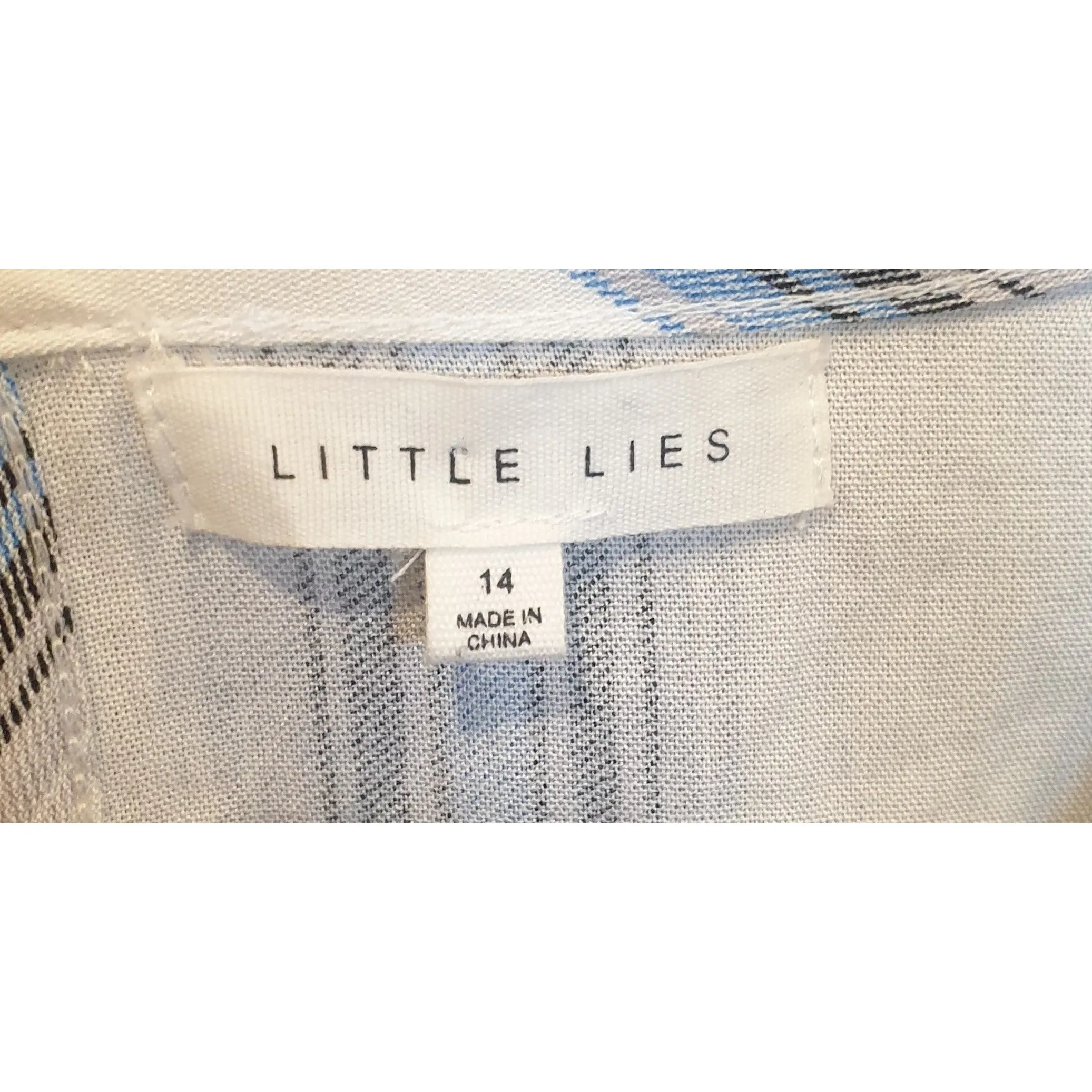 Little Lies white playsuit with virtical blue, grey and black stripes size 14 (best fits 12)