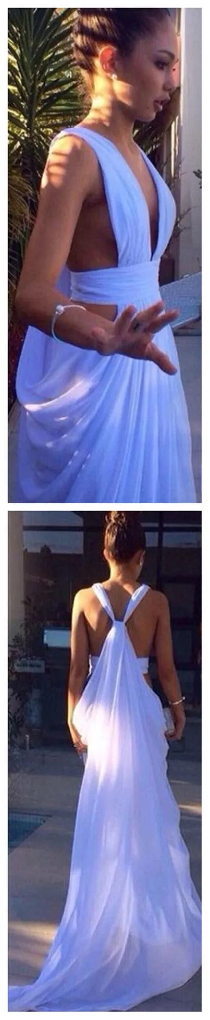 Long Custom Modern V-neck Sexy Chiffon Evening Unique Prom Dress.PD0059