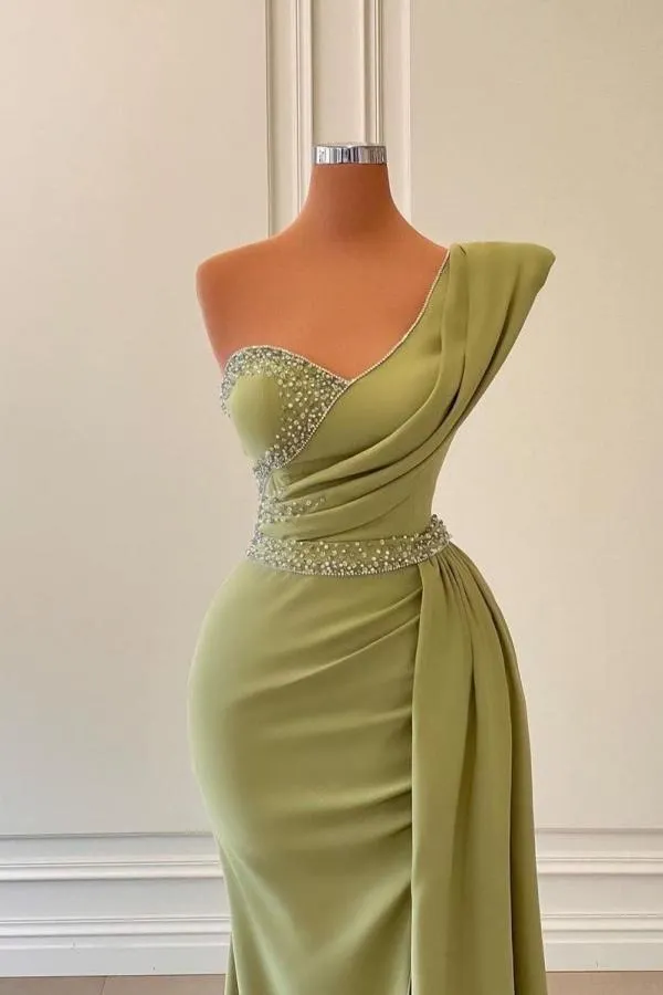Long One Shoulder Mermaid Prom Dress With Ruffles
