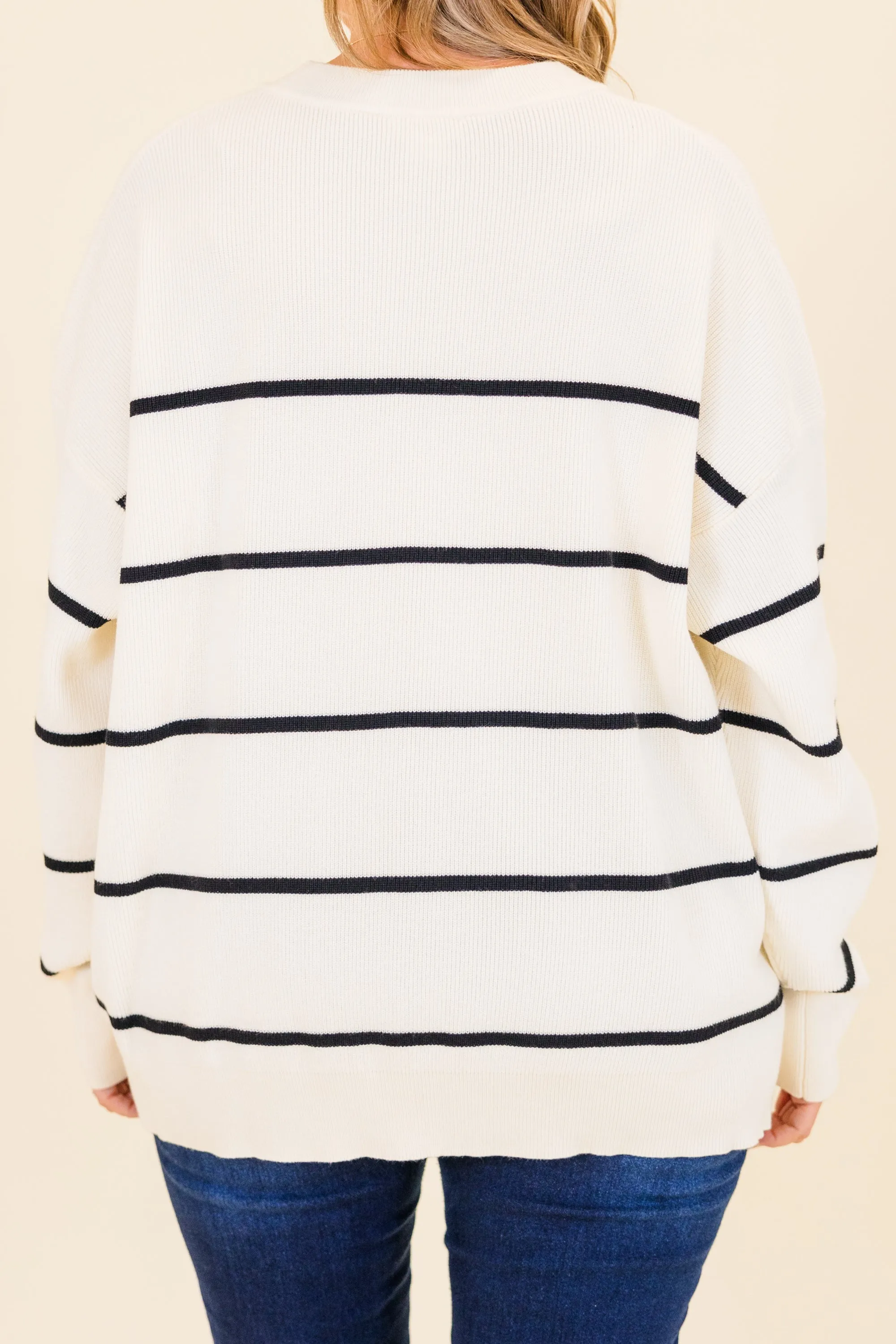 Lux Stripe Sweater, White