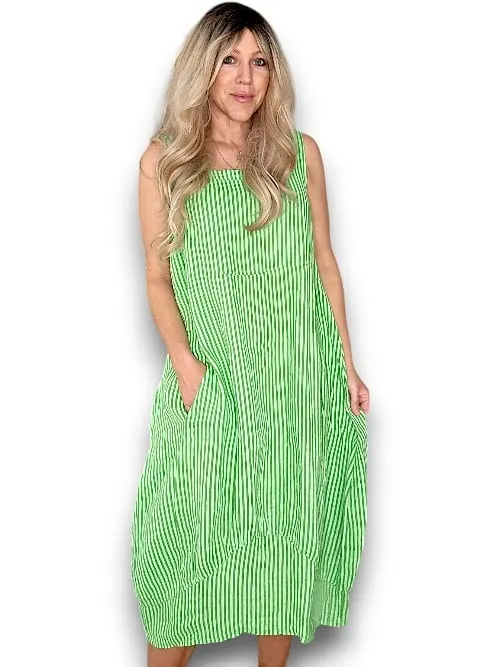MAXI TANK DRESS LINEN STRIPE BRIGHT GREEN