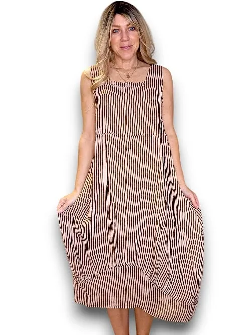 MAXI TANK DRESS LINEN STRIPE COFFEE