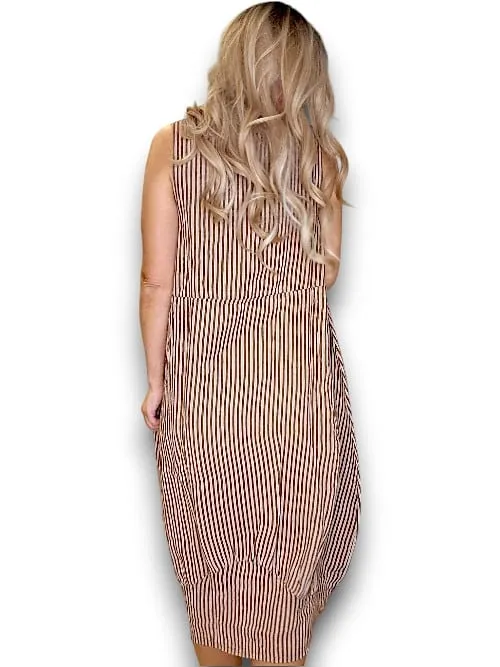 MAXI TANK DRESS LINEN STRIPE COFFEE