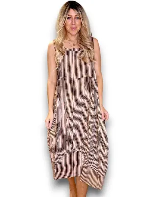 MAXI TANK DRESS LINEN STRIPE COFFEE