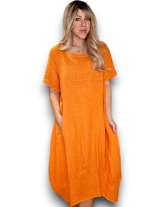 MID SLEEVE MAXI DRESS LINEN ORANGE