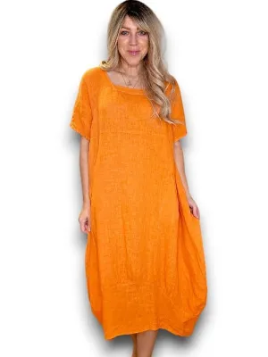 MID SLEEVE MAXI DRESS LINEN ORANGE
