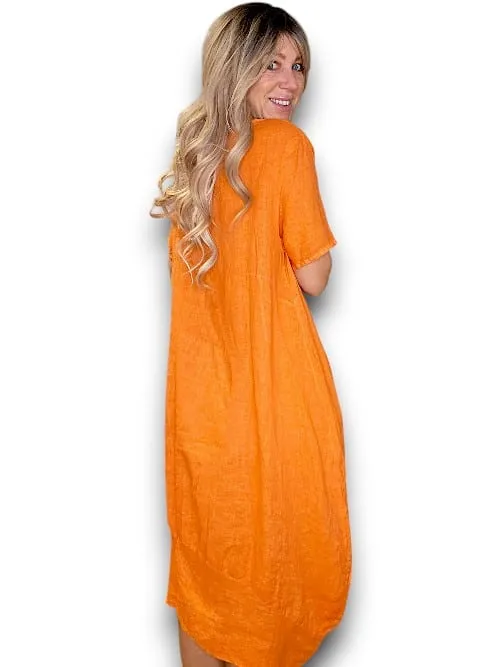 MID SLEEVE MAXI DRESS LINEN ORANGE