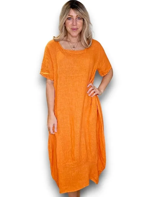 MID SLEEVE MAXI DRESS LINEN ORANGE