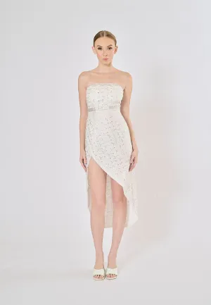 Mirella Platinum Sequin-Embellished Back Hollow Out Front Slit Maxi Dress