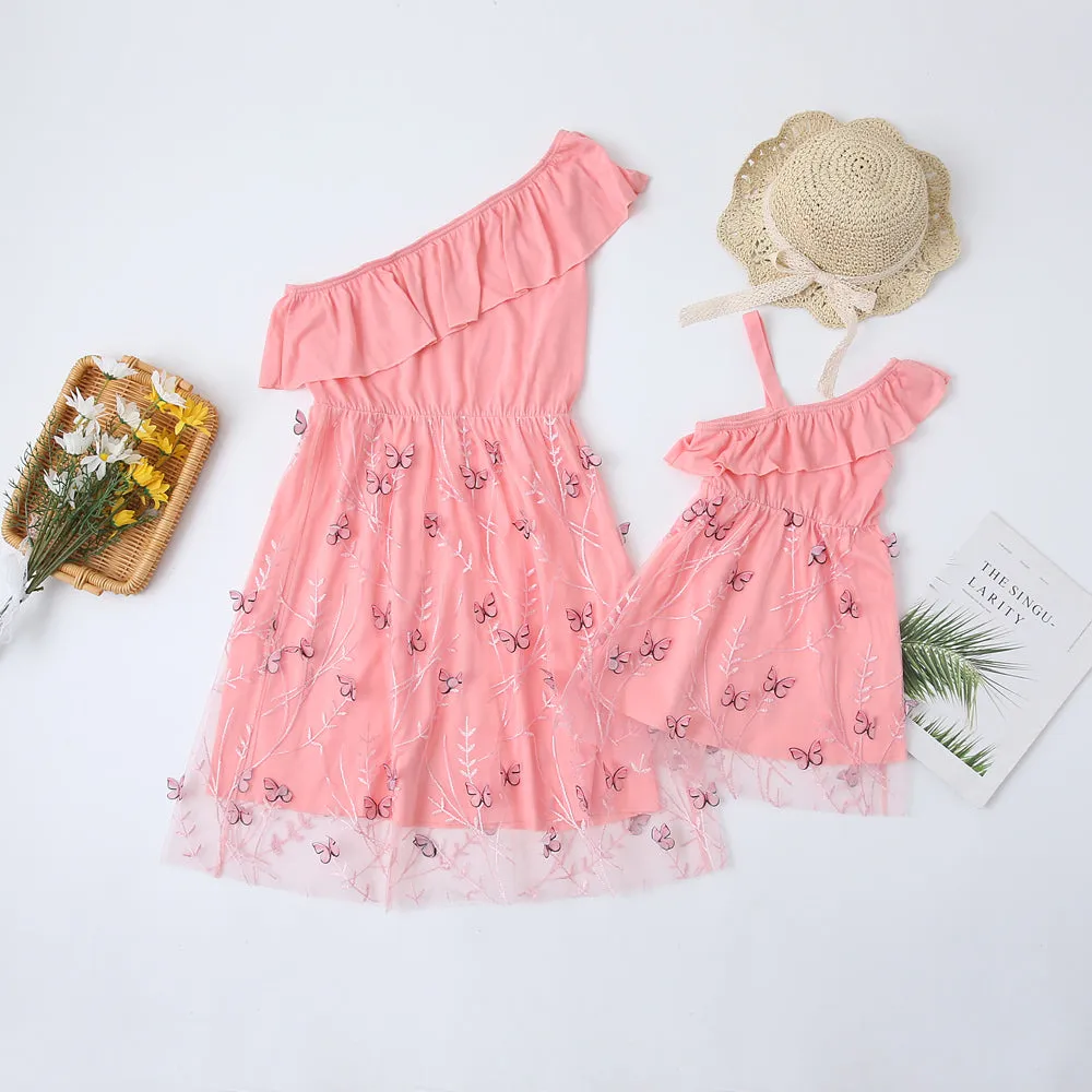 Mom & Me One Shoulder Mesh Dress