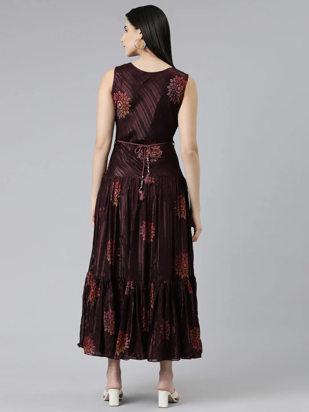 Neeru's Maroon Straight Casual Printed Gown