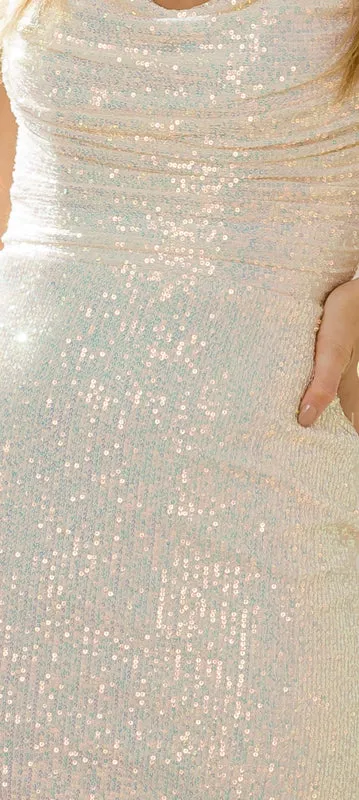 NOX ANABEL T737 Cowl Neck Sequin Short Cocktail Dress