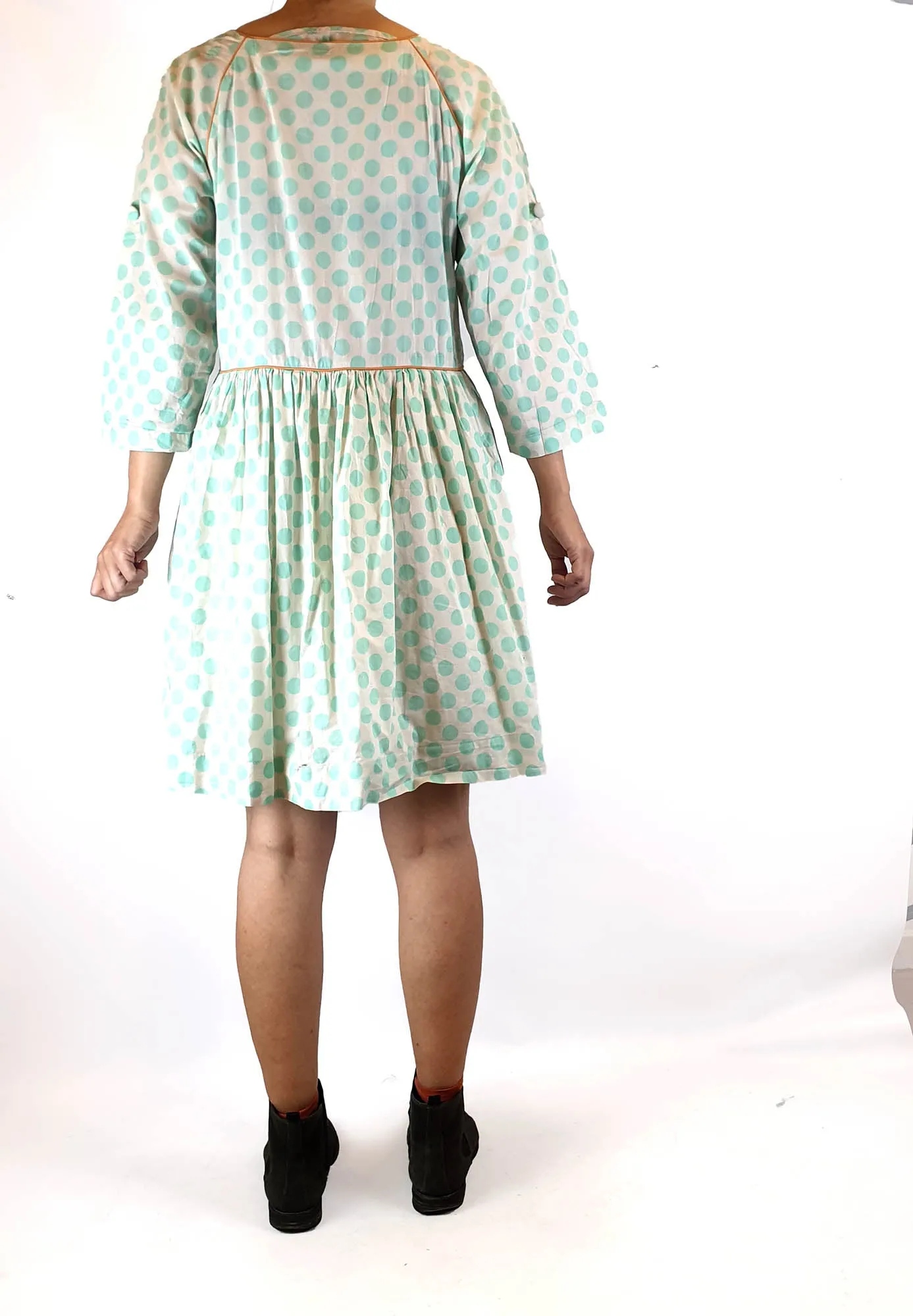 Obus blue polka dot print 3/4 length sleeve dress size 1, best fits size 8
