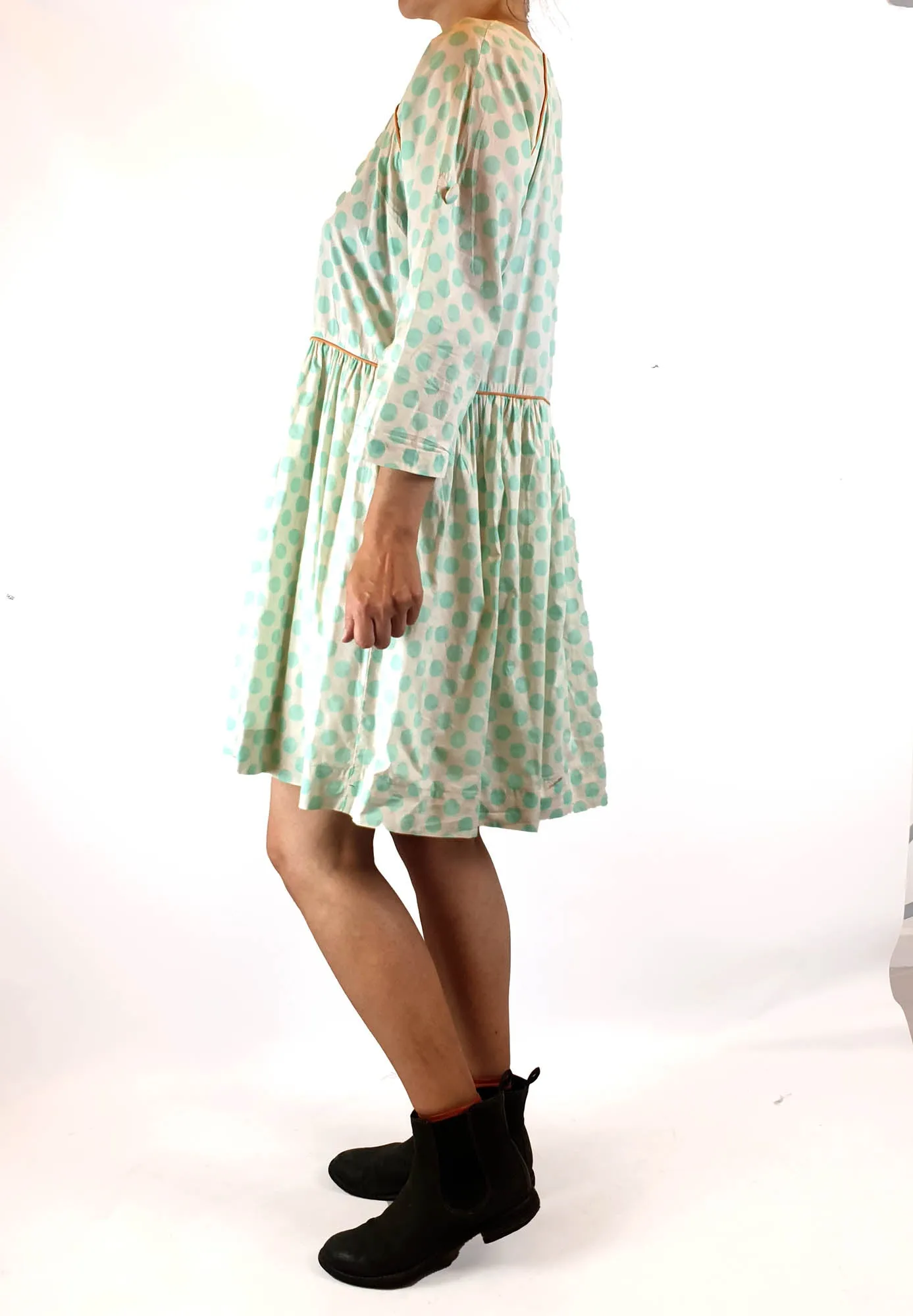 Obus blue polka dot print 3/4 length sleeve dress size 1, best fits size 8