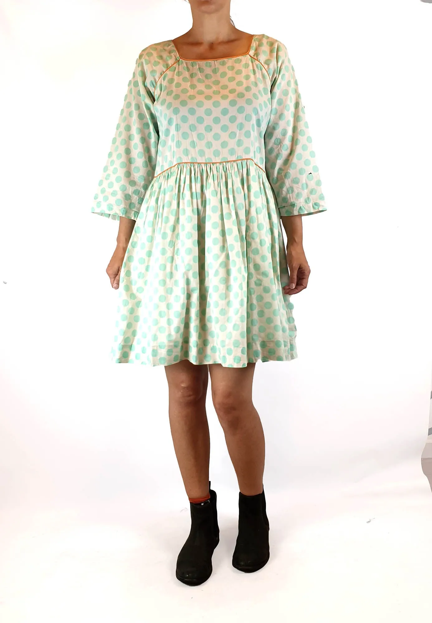 Obus blue polka dot print 3/4 length sleeve dress size 1, best fits size 8