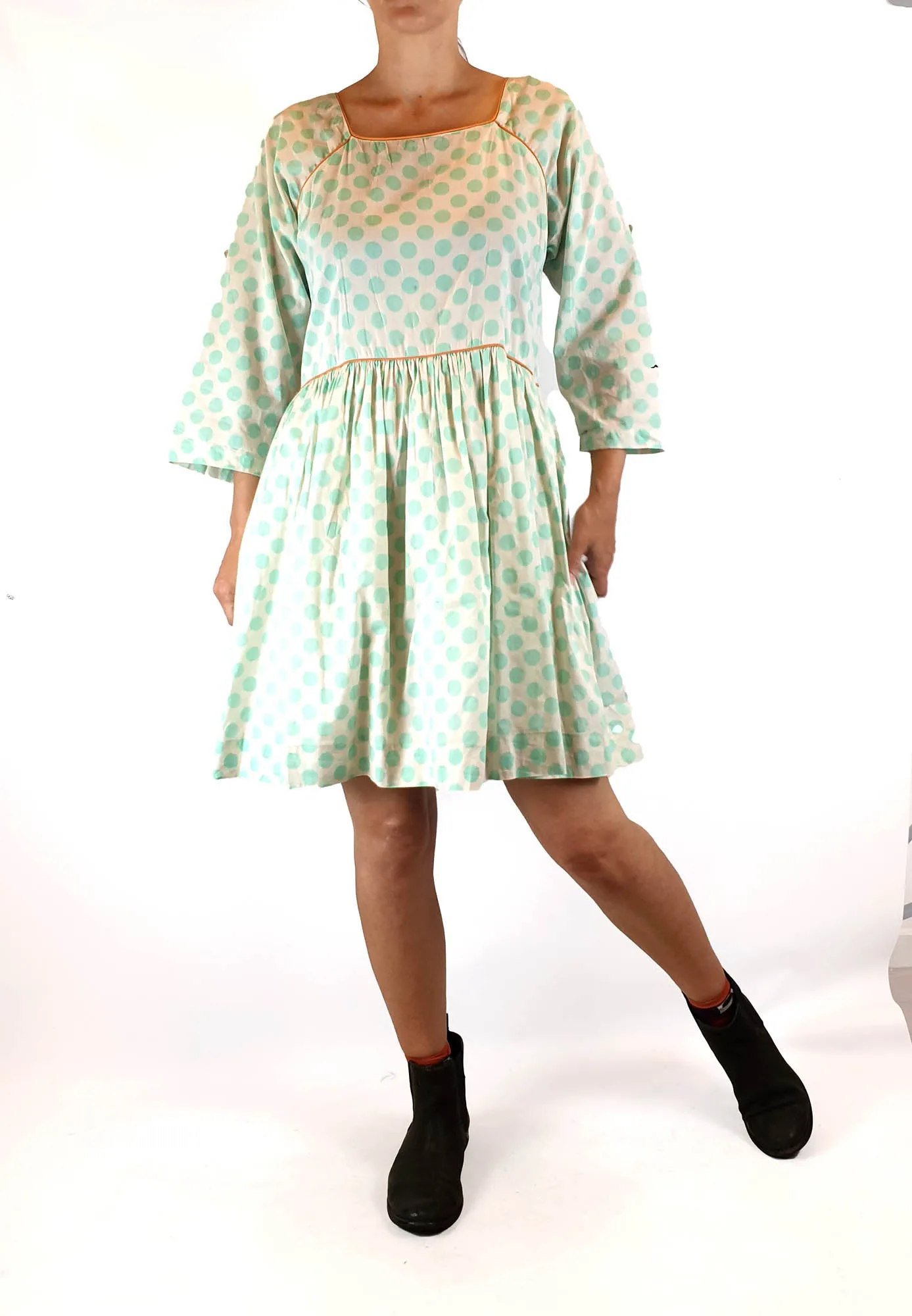 Obus blue polka dot print 3/4 length sleeve dress size 1, best fits size 8