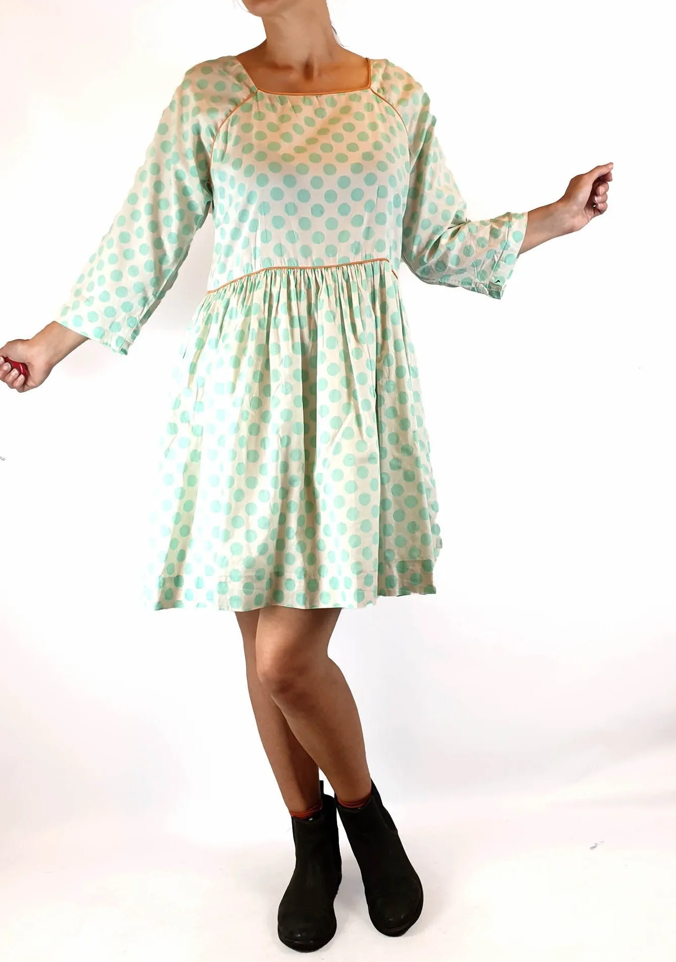 Obus blue polka dot print 3/4 length sleeve dress size 1, best fits size 8