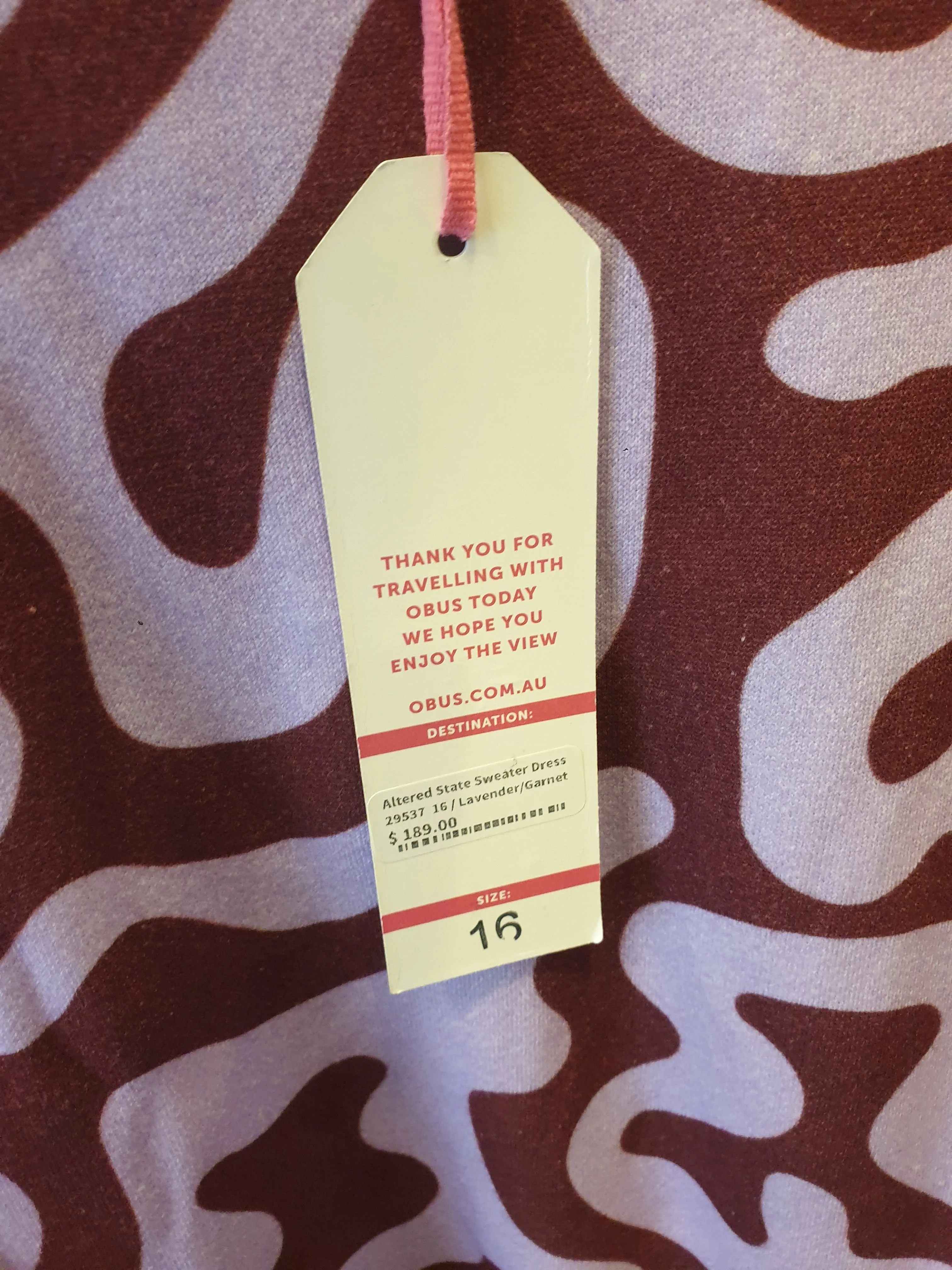 Obus purple print long sleeve dress size 16