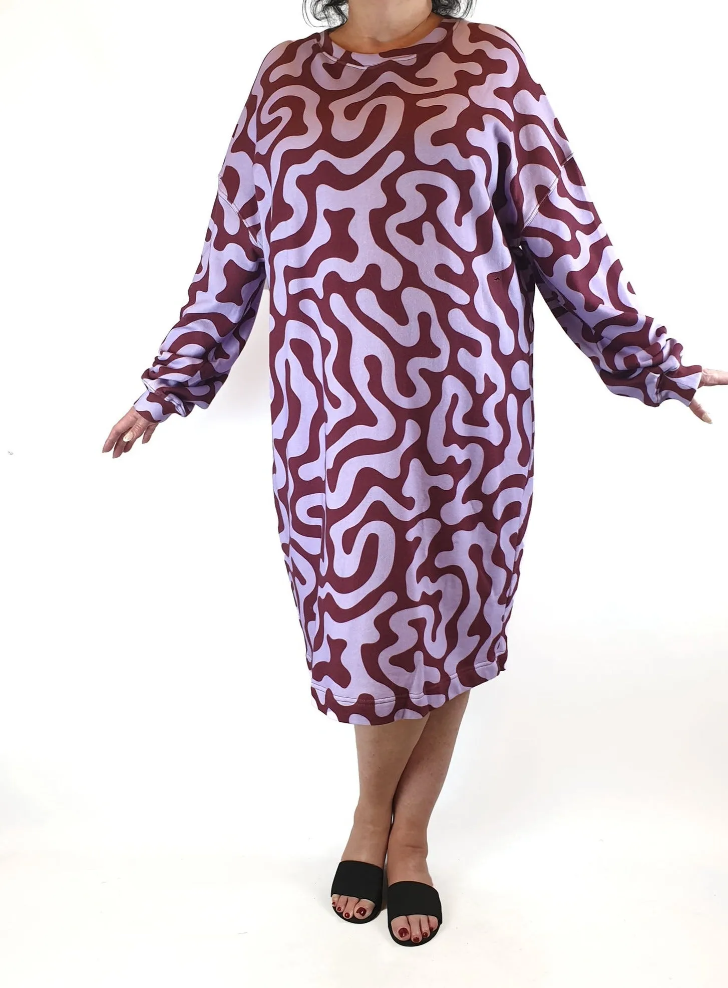 Obus purple print long sleeve dress size 16