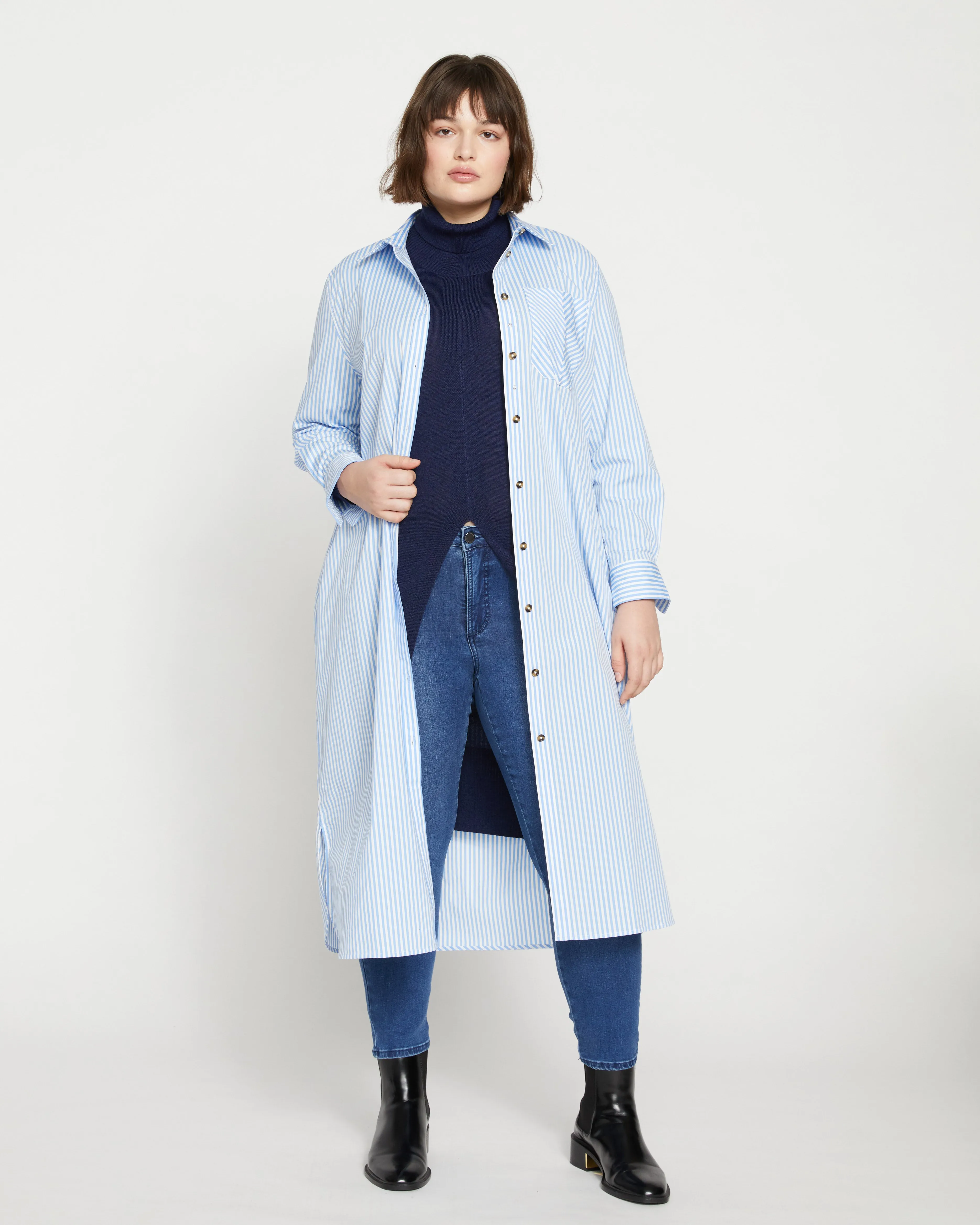 Odeon Stretch Poplin Shirtdress - Blue/White Stripe