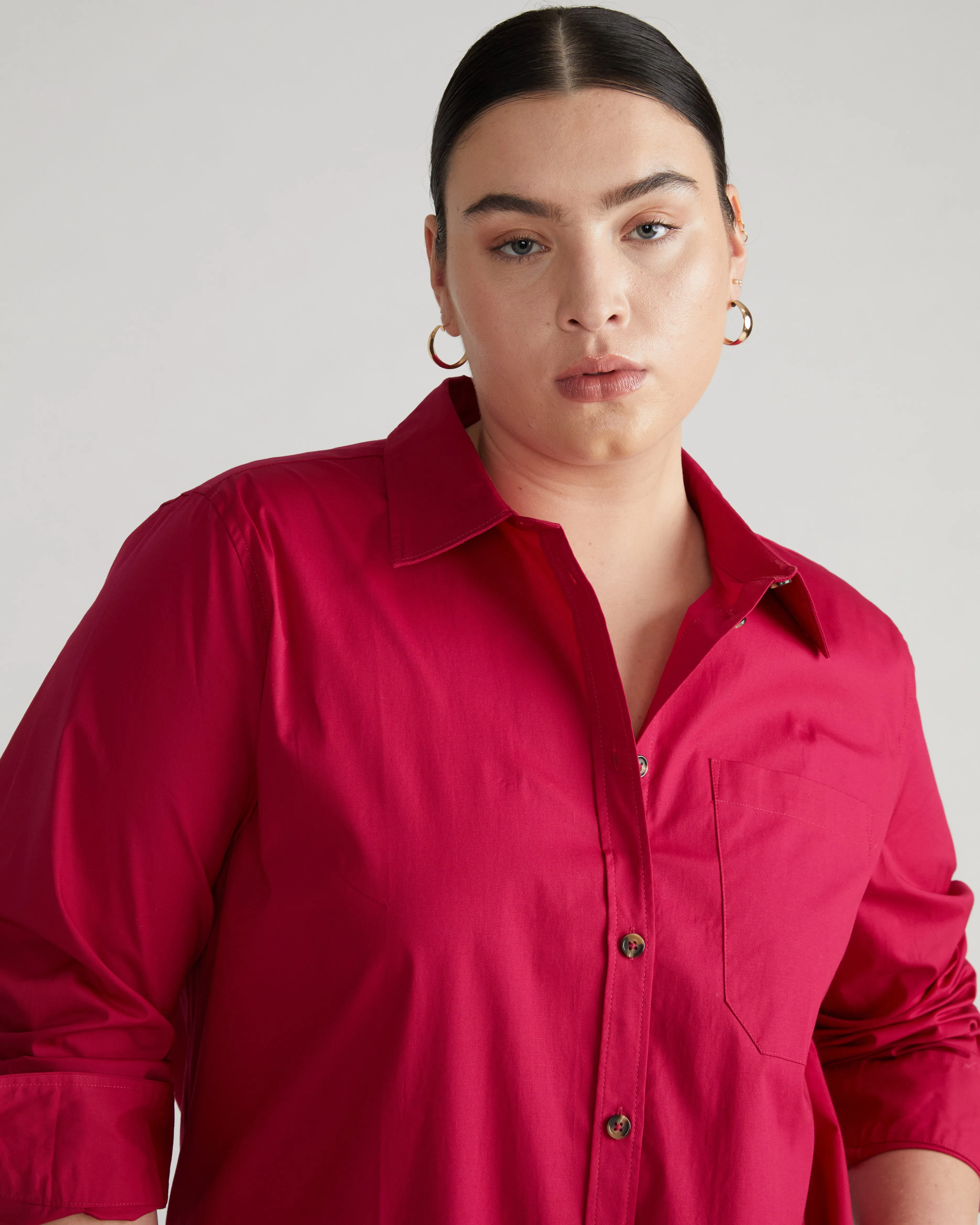Odeon Stretch Poplin Shirtdress - Cerise