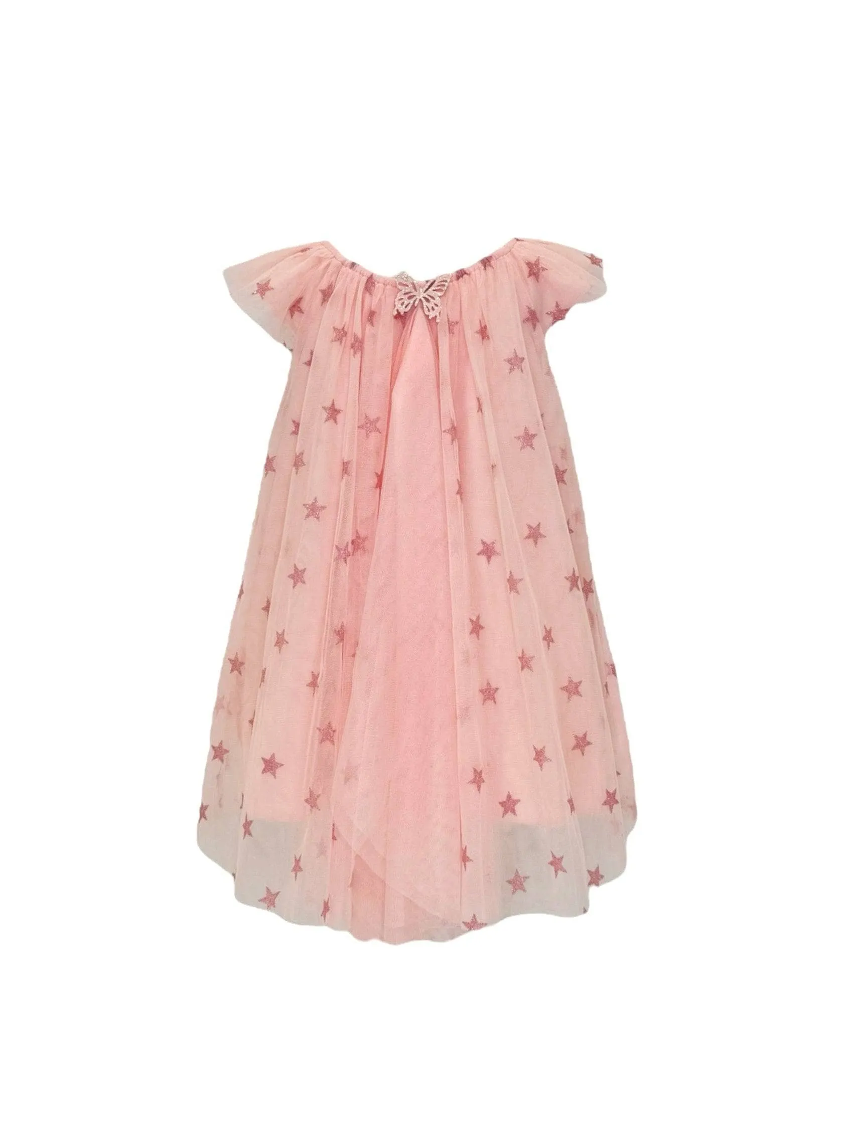 Peach Sparkle Star Tulle Dress