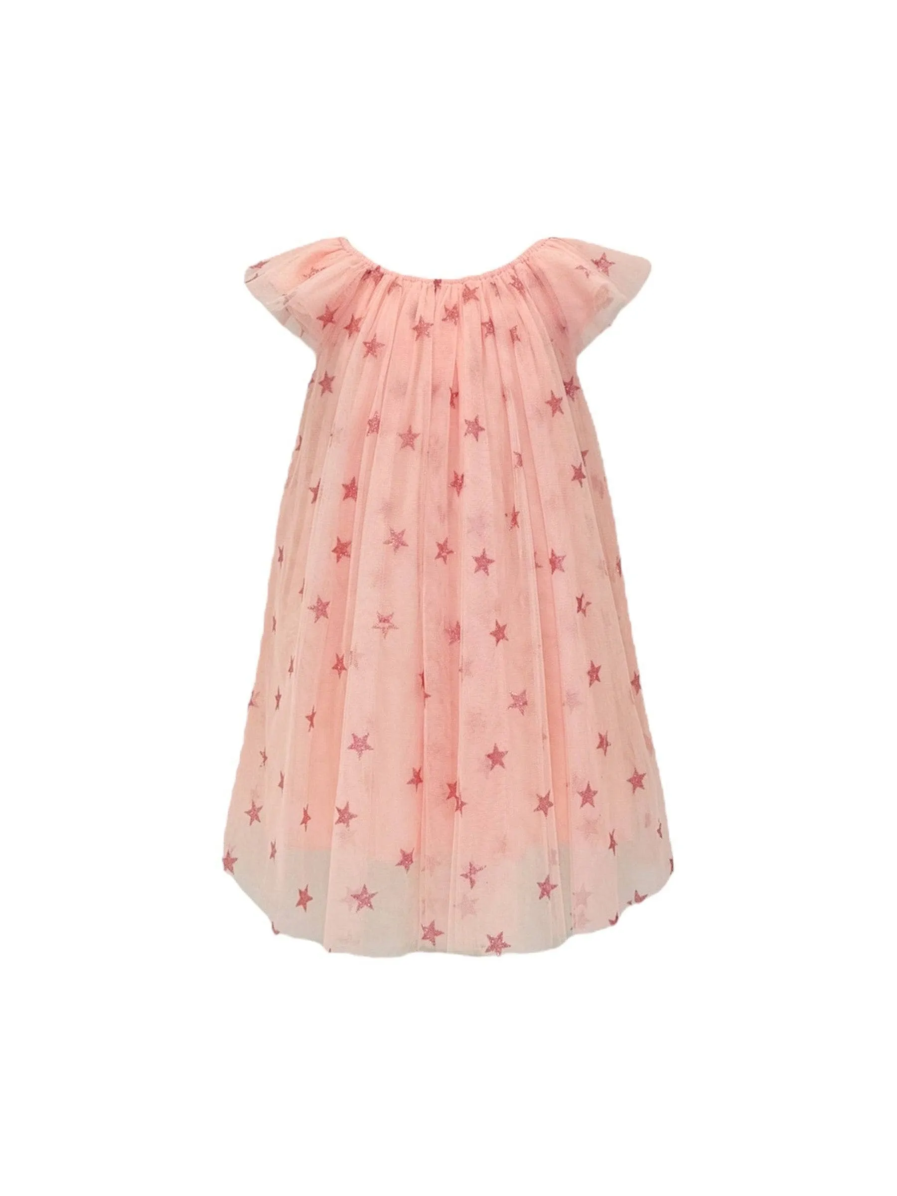 Peach Sparkle Star Tulle Dress