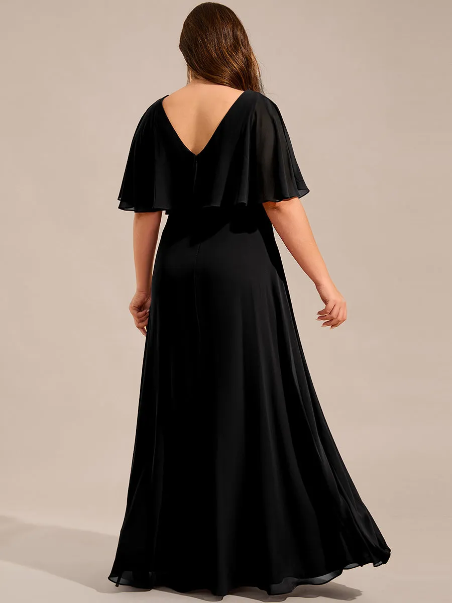 Plus Size Elegant Shawl Bat-wing Sleeve Chiffon Evening Dresses with Applique Decoration