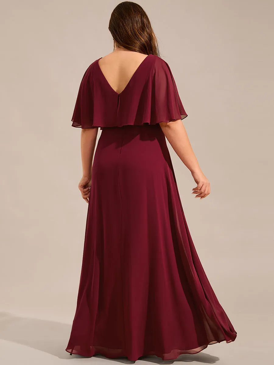 Plus Size Elegant Shawl Bat-wing Sleeve Chiffon Evening Dresses with Applique Decoration