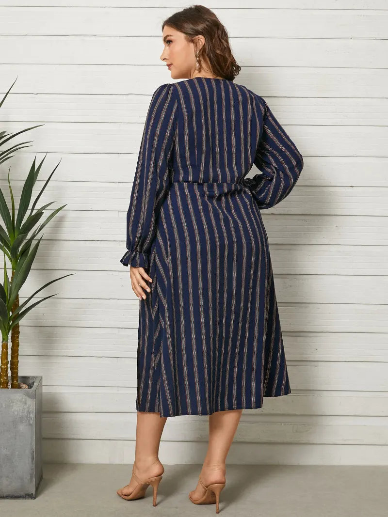 Plus Size Striped Long Sleeves Dress
