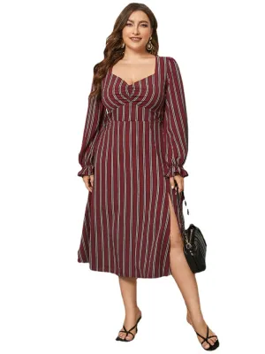 Plus Size Striped Long Sleeves Dress