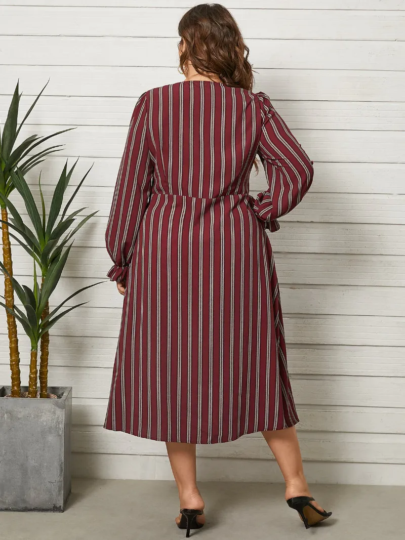 Plus Size Striped Long Sleeves Dress