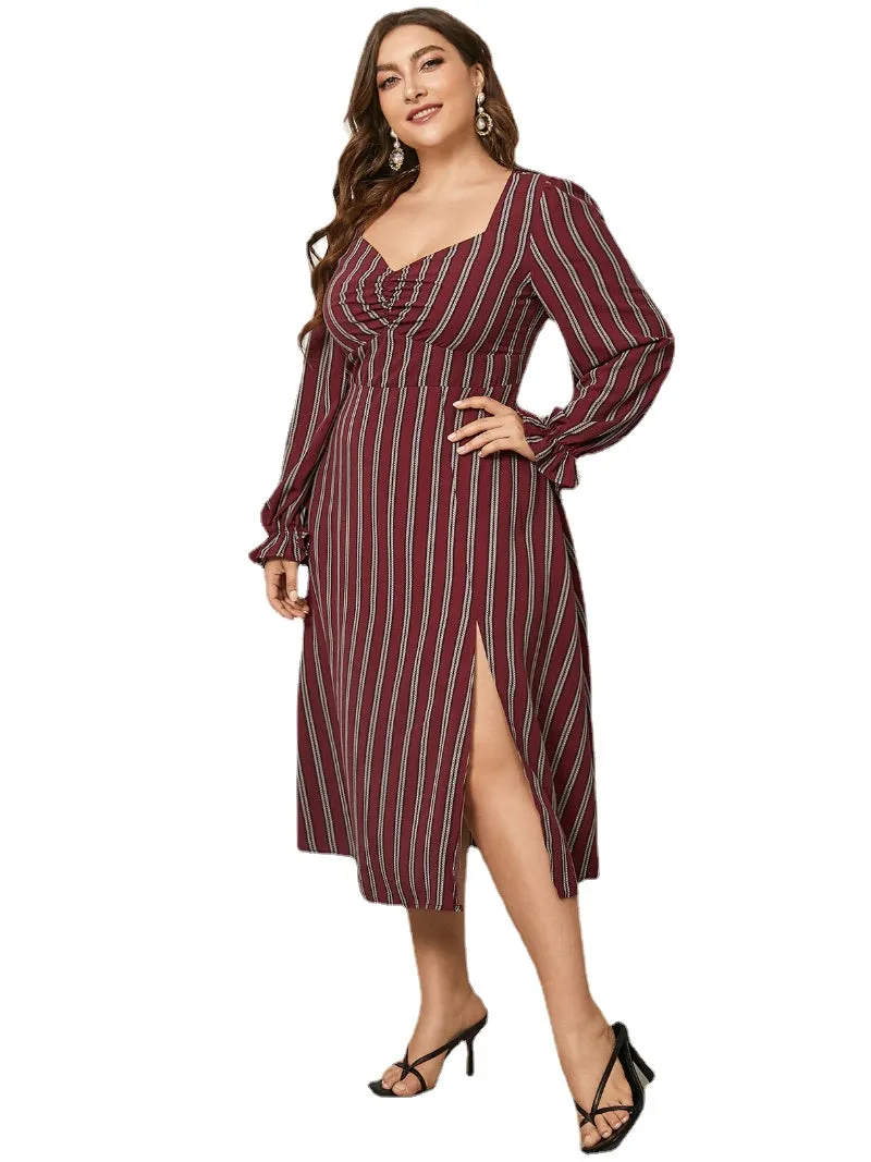 Plus Size Striped Long Sleeves Dress
