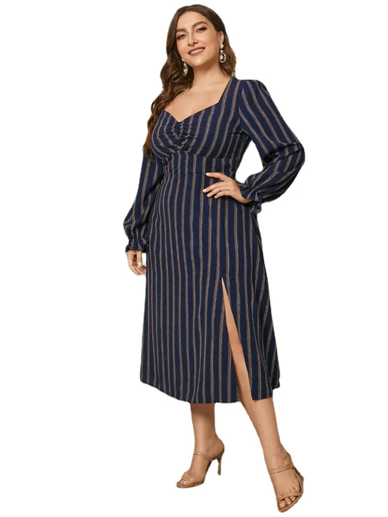 Plus Size Striped Long Sleeves Dress