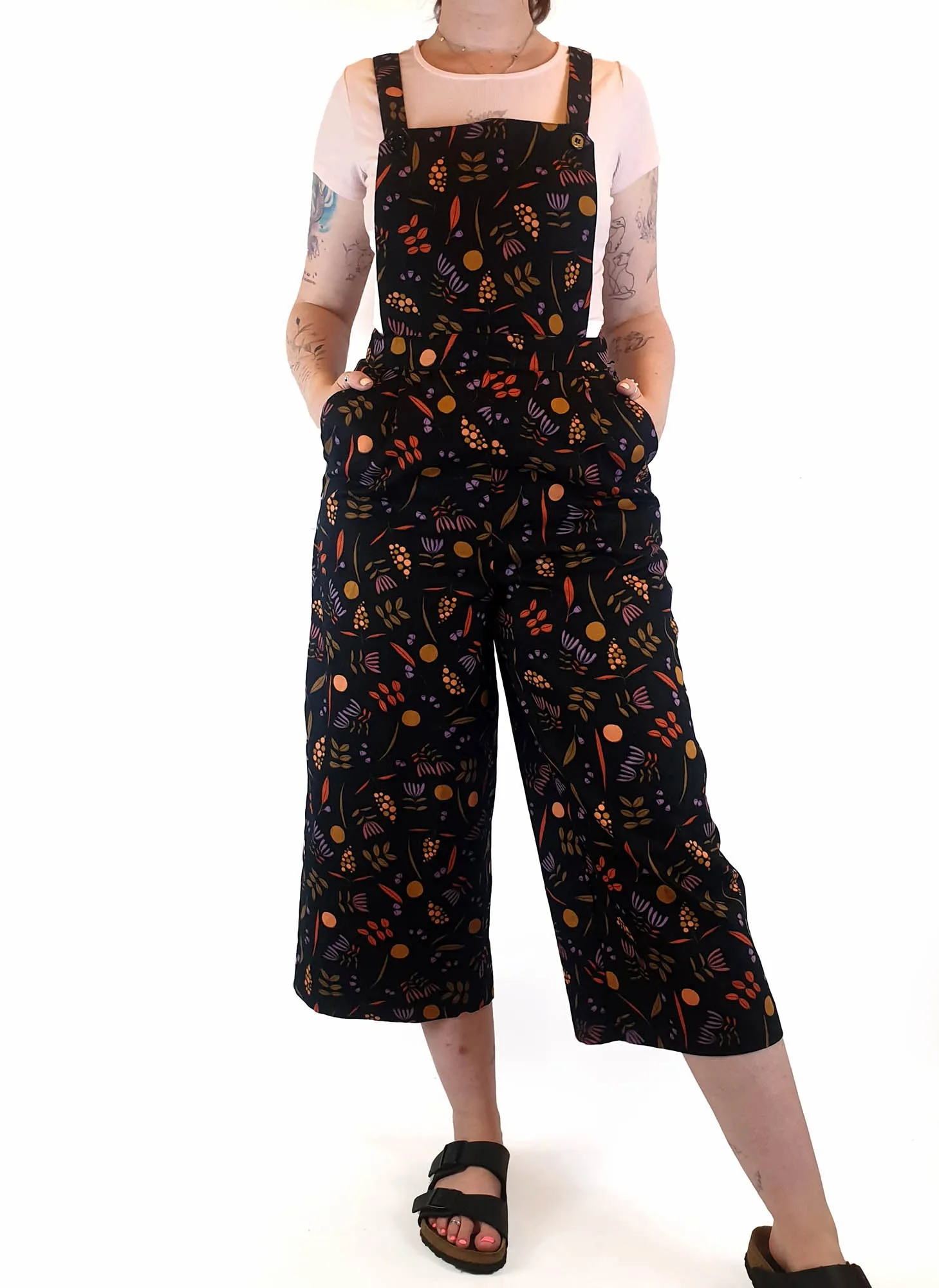 Princess Highway black and floral overalls size 12