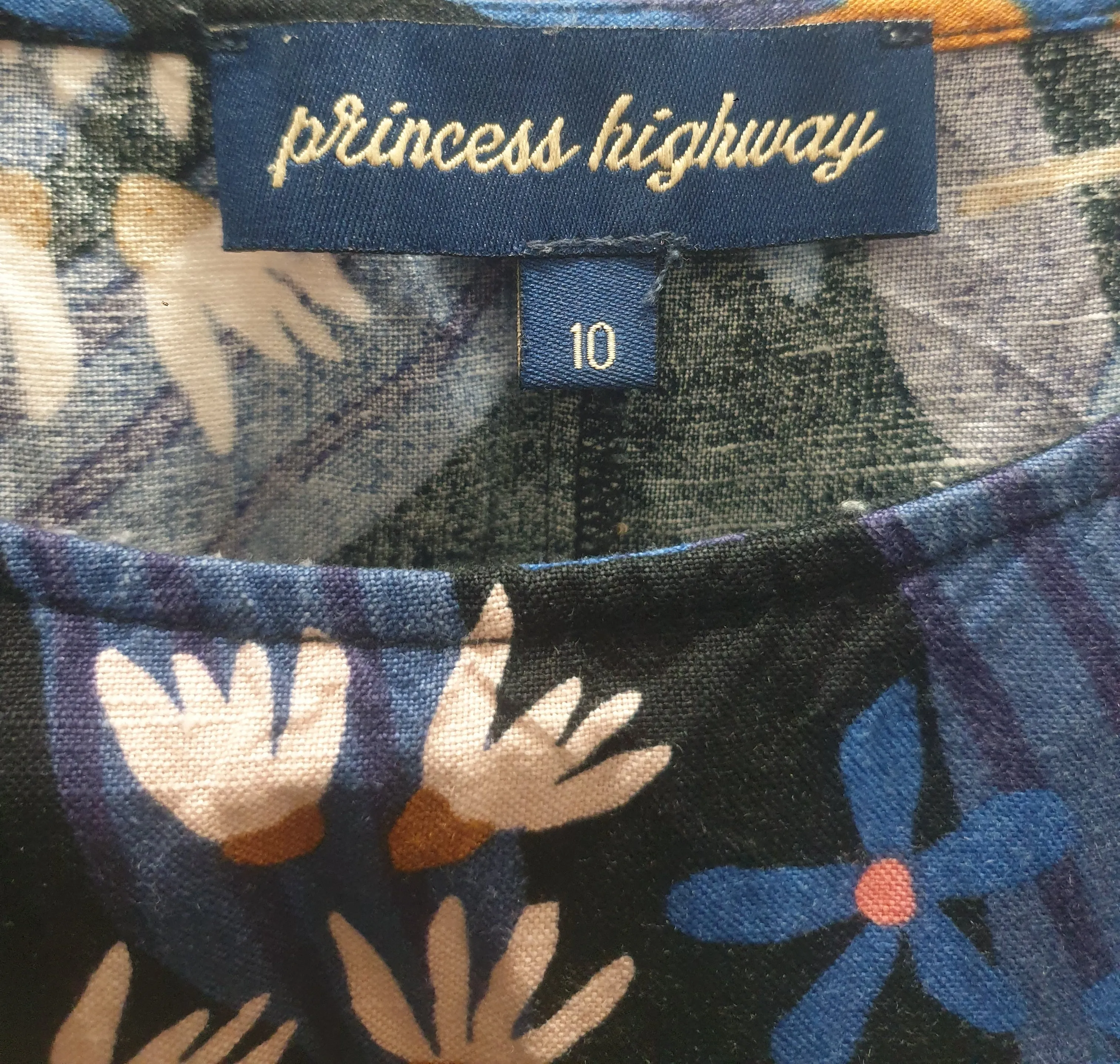 Princess Highway blue-based floral linen mix dress size 10