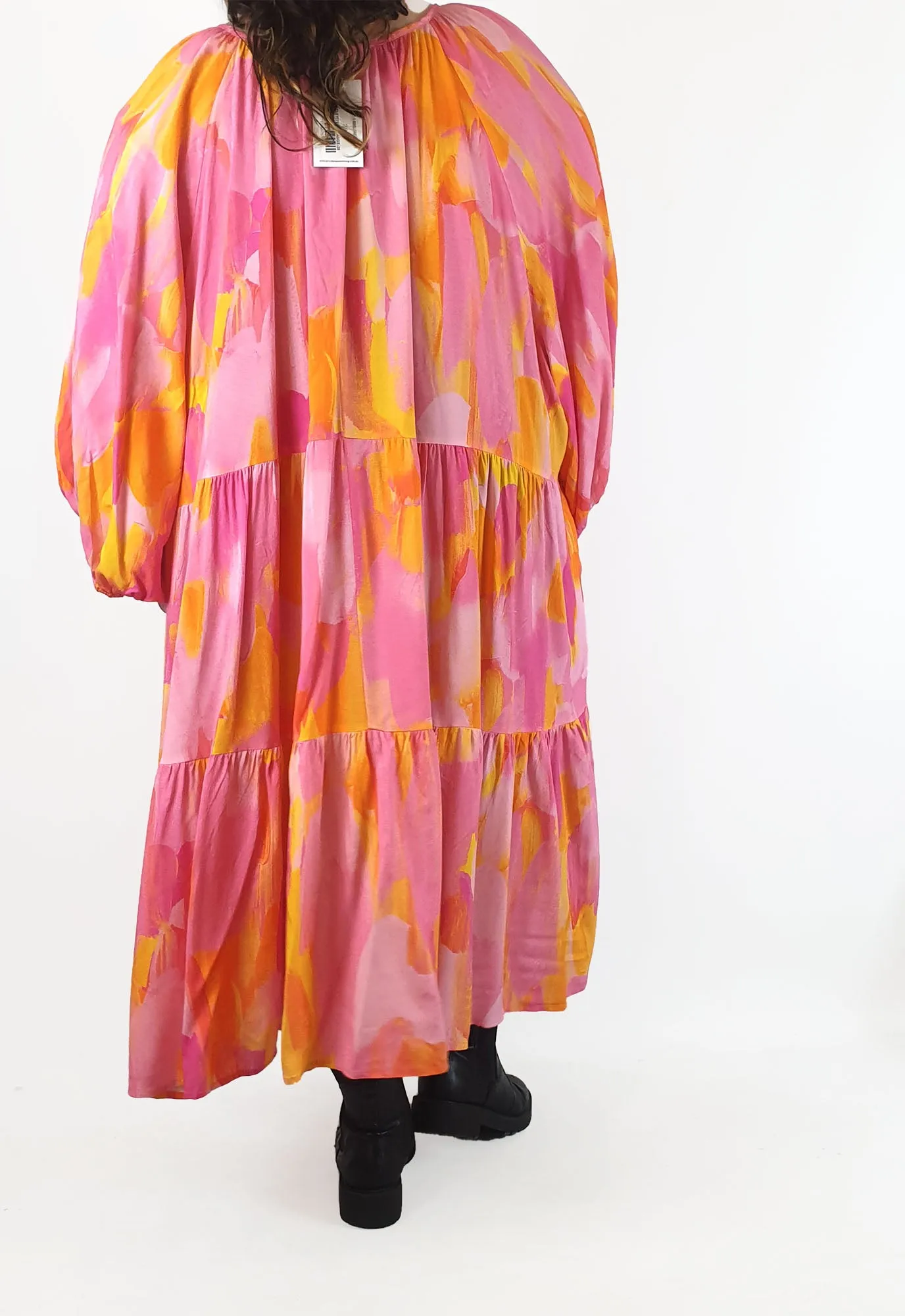 Proud Poppy pink and yellow print long sleeve maxi dress size 28