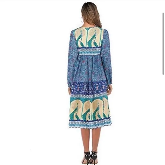 R. Vivimos Boho Peacock Dress - Size Large