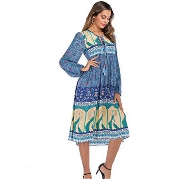 R. Vivimos Boho Peacock Dress - Size Large