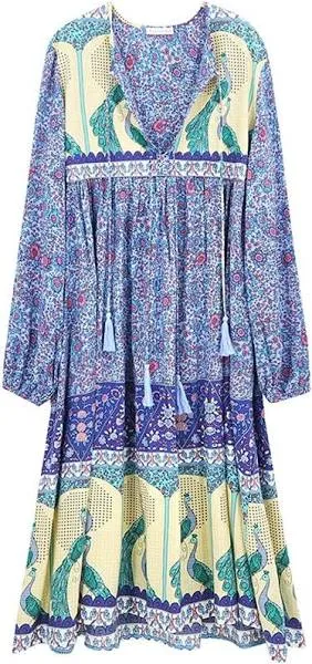 R. Vivimos Boho Peacock Dress - Size Large