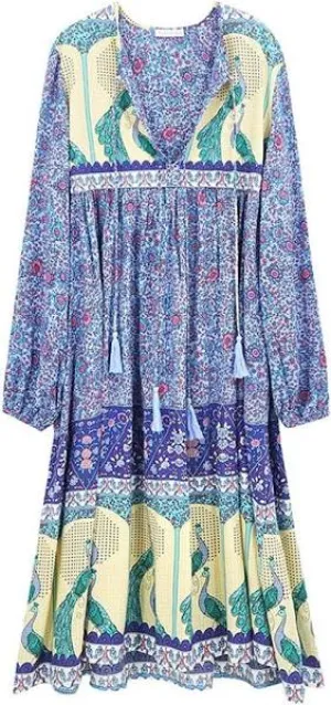 R. Vivimos Boho Peacock Dress - Size Large