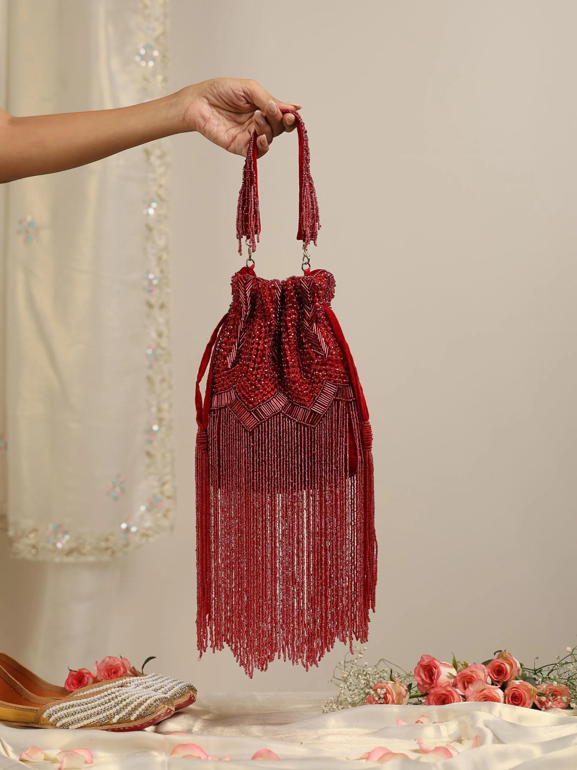 Red Long Beaded Potli Bag