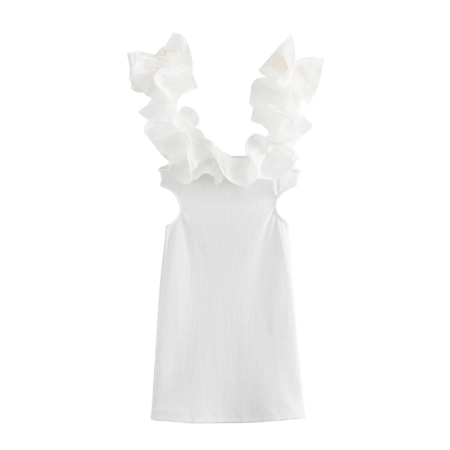Rhtyhm White Ruffled Straps Cut-Out Edges Mini Dress