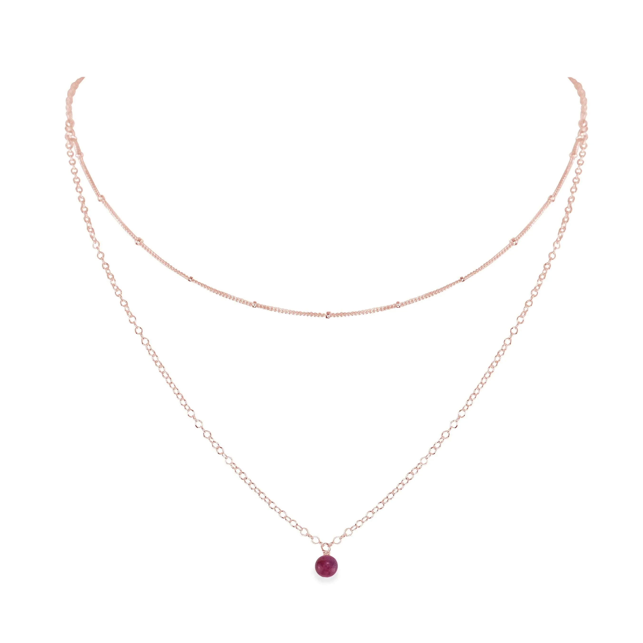 Ruby Gemstone Chain Layered Choker Necklace